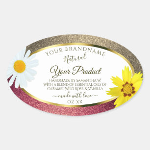 Floral Burgund Gold Glitter White Product Labels