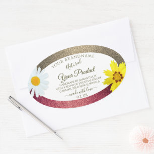 Floral Burgund Gold Glitter White Product Labels