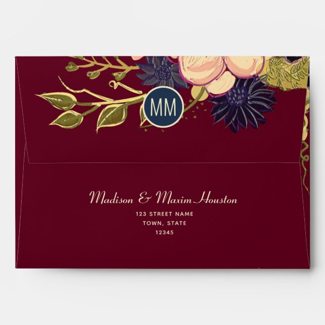 Floral Burgundy 5x7 Envelope (Back (Top Flap))