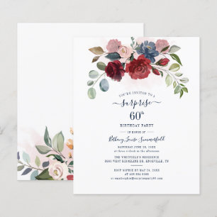 Floral Burgundy 60th Birthday Party Invitation