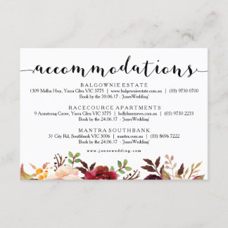 Floral Burgundy Accommodations Info Card