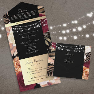 Floral Burgundy and Black Gothic Wedding All In One Invitation