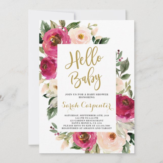 Floral Burgundy and blush baby shower girl Invitation (Front)