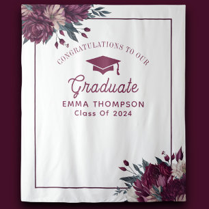 Floral Burgundy And Cream Graduation Backdrop Tapestry