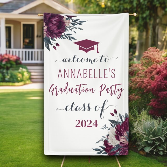 Floral Burgundy And Cream Graduation Welcome Banner (Creator Uploaded)