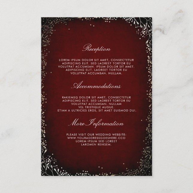 Floral Burgundy and Gold Wedding Information Guest Enclosure Card (Front)