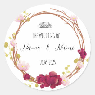 Floral Burgundy and Pink Wedding favour stickers 