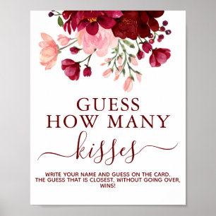 Floral Burgundy Baby Shower Guessing Game Sign