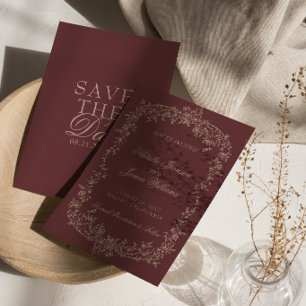 Floral Burgundy Beige Botanical Old Money Wedding Save The Date