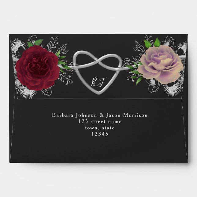 Floral Burgundy Black Wedding 5x7 Envelope (Back (Top Flap))
