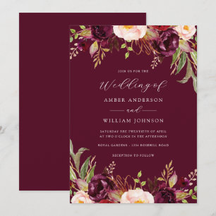 Floral Burgundy Bloom Wedding Invitation