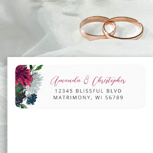 Floral Burgundy Blue Wedding Return Address