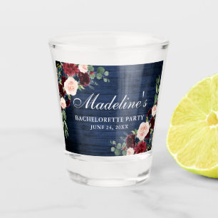 Floral Burgundy Blue Wood Bachelorette Party Shot Glass