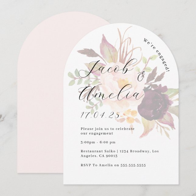 Floral Burgundy Blush Arch Engagement Party   Invitation (Front/Back)