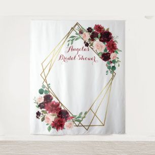 Floral Burgundy & blush bridal photo backdrop Tapestry