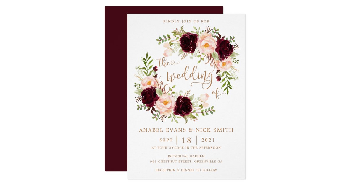 Floral Burgundy Blush Elegant Typography Wedding