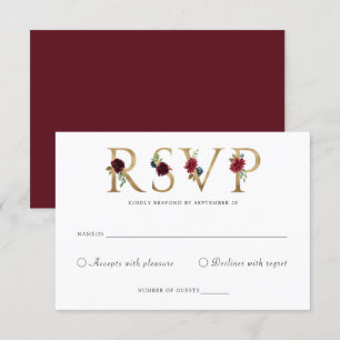 Floral Burgundy Blush Gold RSVP Respond Card