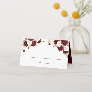 Floral Burgundy Blush Greenery Elegant Wedding Place Card