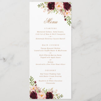 Floral Burgundy Blush Greenery Modern Minimal Menu