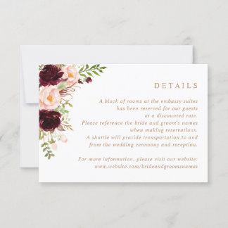 Floral Burgundy Blush Greenery Wedding Details Invitation