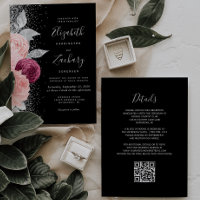 Floral Burgundy Blush Silver Black QR Code Wedding