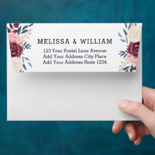 Floral Burgundy Blush Wedding Return Address White Envelope
