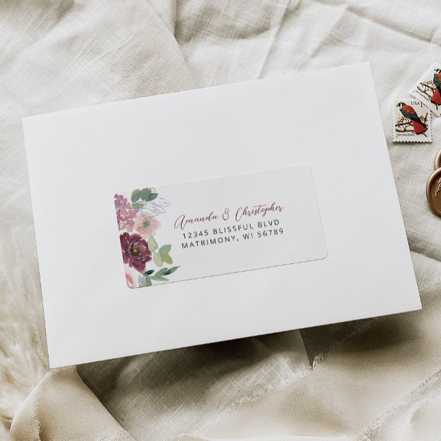Floral Burgundy Blush Wedding RSVP Address Label (Creator Uploaded)