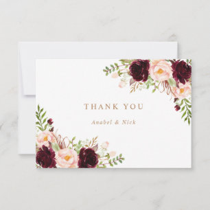 Floral Burgundy Blush Wine Greenery Thank You Card