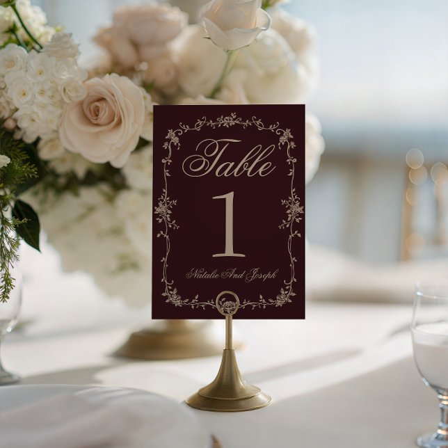 Floral Burgundy Botanical Wedding Table Number (Creator Uploaded)