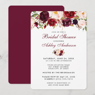 Floral Burgundy Bridal Shower Invitation R