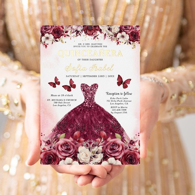 Floral Burgundy Butterfly Princess Quinceanera (Creator Uploaded)