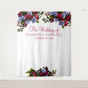 Floral burgundy chic wedding photo booth backdrop tapestry