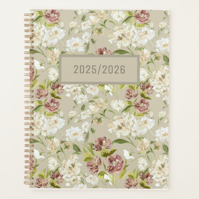 Floral Burgundy Cream Day Planner 2025/2026 (Front)