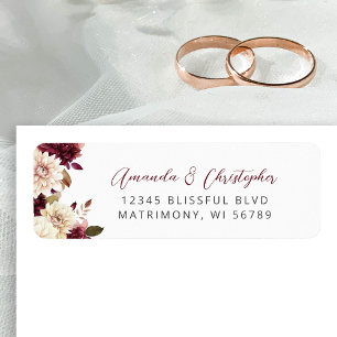 Floral Burgundy Cream Wedding Return Address