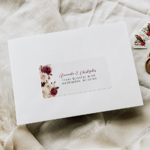 Floral Burgundy Cream Wedding RSVP Address Label