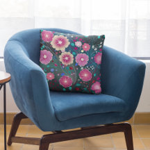 Floral burgundy deep rose teal Throw Pillow