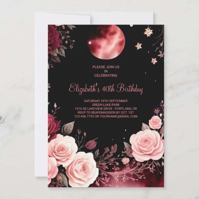 Floral Burgundy Editable 40th Birthday Invitation (Front)