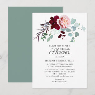Floral Burgundy Eucalyptus Foliage Bridal Shower Invitation