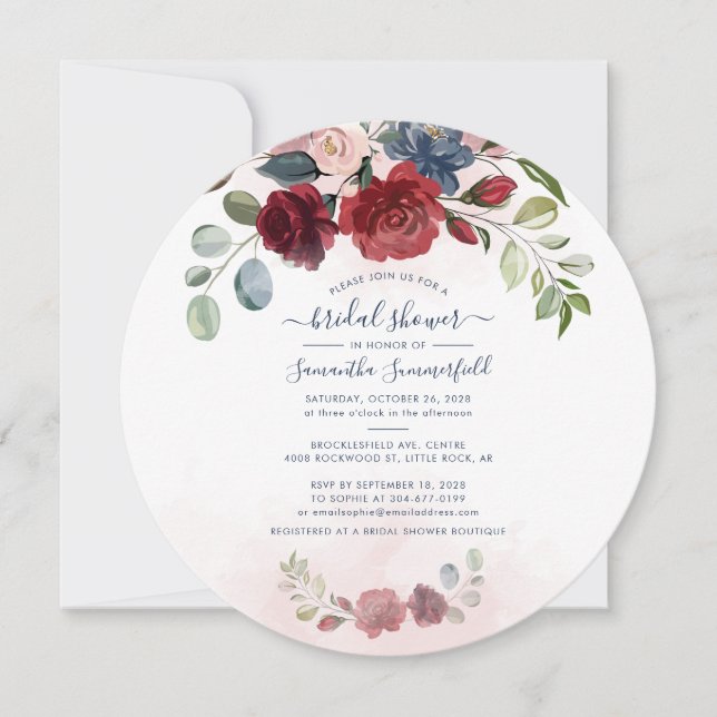 Floral Burgundy Eucalyptus Greenery Bridal Shower Invitation (Front)