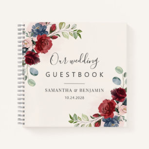 Floral Burgundy Fall Wedding Reception Guest Book
