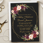 Floral Burgundy Geometric Black Gold Wedding Invitation<br><div class="desc">Modern Elegant Watercolor Burgundy Floral Black and Gold Geometric Frame Wedding Invitation</div>