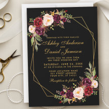 Floral Burgundy Geometric Black Gold Wedding