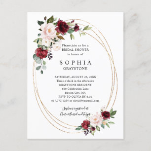 Floral Burgundy Gold Abstract Bridal Shower Invitation Postcard