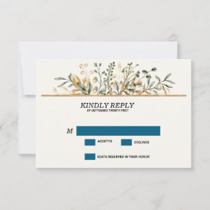 Floral Burgundy Gold Blush Pink Wedding RSVP Card