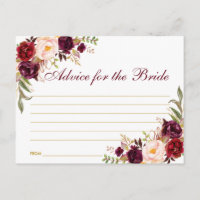 Floral Burgundy Gold Bridal Shower Advice Card B