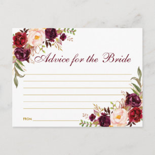 Floral Burgundy Gold Bridal Shower Advice Card B