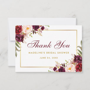 Floral Burgundy Gold Bridal Shower Thanks B Invitation