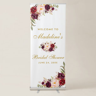 Floral Burgundy Gold Bridal Shower Welcome Retractable Banner