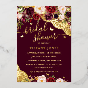 Floral Burgundy Gold Butterfly Lace Bridal Shower