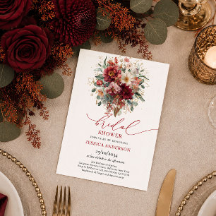 Floral Burgundy Gold Eucalyptus autumn bridal sh0w Invitation